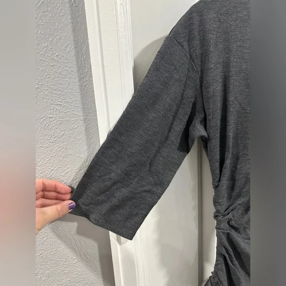 NWT A New Day Three Quarter Sleeve Gray Ruched Tie Waist Dress - Picture 5 of 8